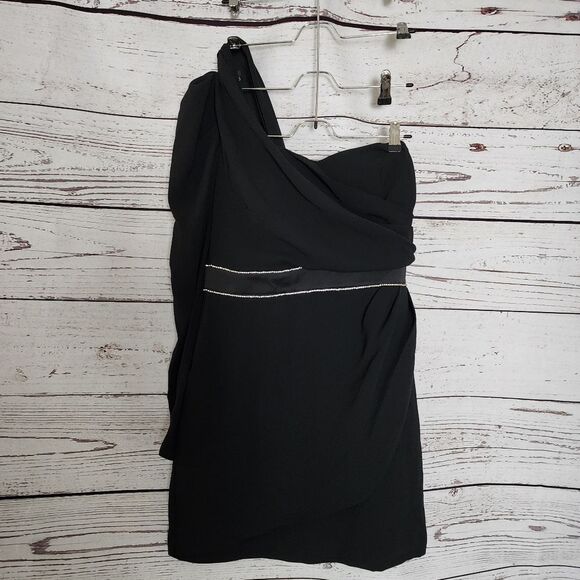Bebe Black One Shoulder Mini Dress Size 10 NWT - Picture 2 of 4